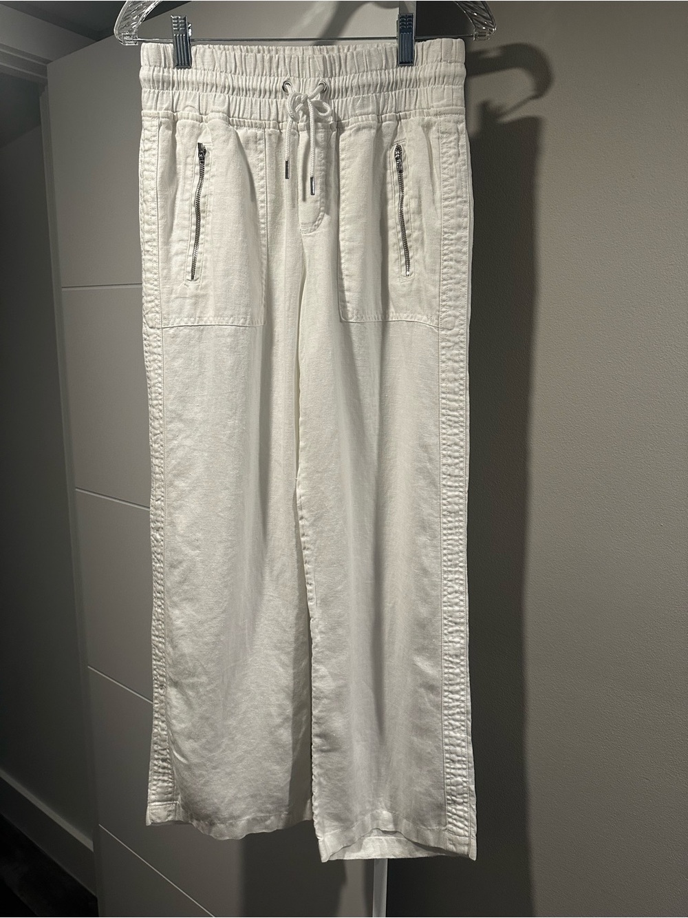Athleta Cabo Linen Wide Leg Pants Women’s Size 4 White 100% Linen Drawstring - Picture 4 of 13